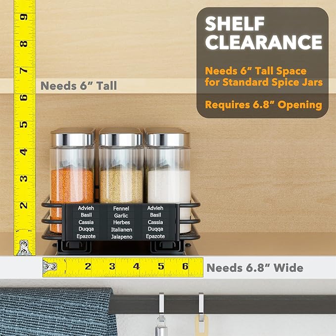 SpaceAid Pull Out Spice Rack Organizer for Cabinet, Heavy Duty Slide Out Seasoning Kitchen Organizer, Cabinet Organizer, with Labels and Chalk Marker, 6.5" W x10.75 D x2.5 H, 1 Drawer 1-Tier