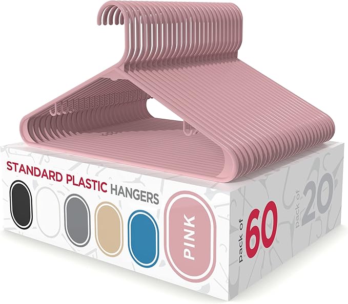 Sharpty Plastic Hangers Clothes Hangers for Clothing, Closet, Coats & Shirts - Durable & Space Saving - for Everyday Standard Use, Room Essentials & Basics - 60 Pack - Pink