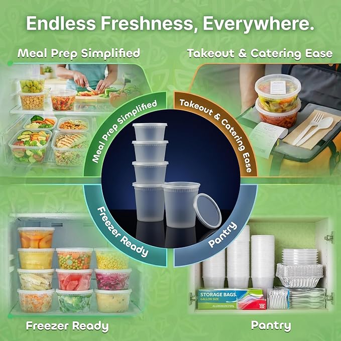 JoyServe 48 Sets Deli Containers with Lids – 16oz & 32oz – Leak Proof, Microwaveable, Dishwasher & Freezer Safe – Plastic Food Storage & Soup Containers