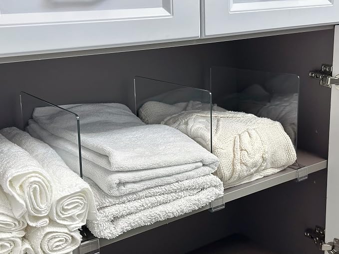 LikeU Acrylic Shelf Divider,Wood Shelf Dividers,Clear Closet Shelf Separators Clothing Organizer Perfect for Bedroom Shelving Organization and Kitchen Cabinet Shelf Storage,2 PCS