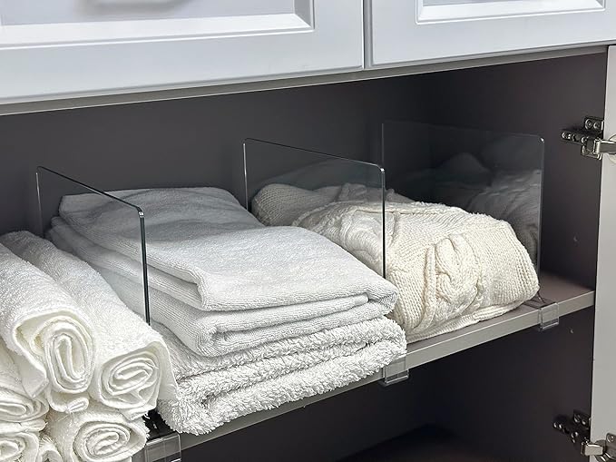 LikeU Shelf Dividers for Closets,Clear Acrylic Shelf Divider for Wood Shelves and Clothes Organizer/Purses Separators Perfect for Kitchen Cabinets and Bedroom Organizer,6 PCS