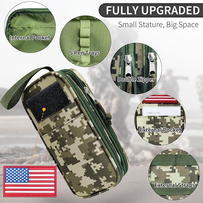 Tactica Pencil Case for Boys,Large Boys Pencil Pouch with Zipper Compartments, Big Capacity Pen Box Pen Bag Organizer for School College Office Kids Teen Boy Men Adult