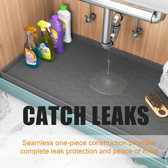 TigeJoy 28" x 22" Under Sink Mats for Kitchen Waterproof, Leak-Proof Silicone Mat Sink Protector and Cabinet Liner, Kitchen Essentials Organizer and Storage, Boot or Shoe Tray, Pet Feeding Mat