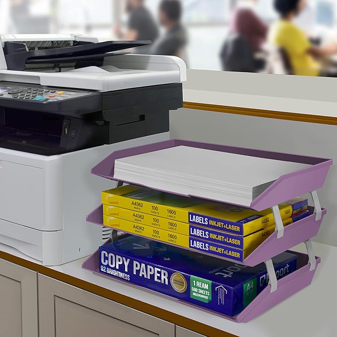 Acrimet Facility 3 Tier Letter Tray, Side Load, Letter Size/A4, Desktop File Organizer, Plastic (Solid Purple Color)