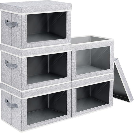 Homsorout Stackable Storage Bins with Lids - Large Decorative Basket with Lids, Fabric Foldable Closet Organizer Bins, Shelf Organizer for Living Room, Dorm, 5 Pack, Blended