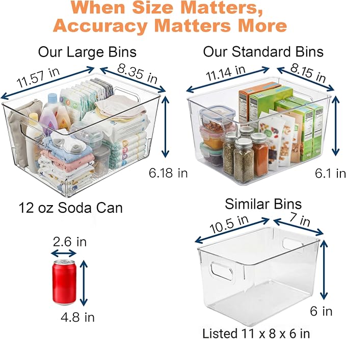 MOONEDGE Clear Plastic Storage Organizer Bins for Home Organization | Clear Bins for Organizing, Pantry Organizers and Storage, Kitchen, Fridge, Bathroom, Cabinet, Closet, Under-Sink, Laundry