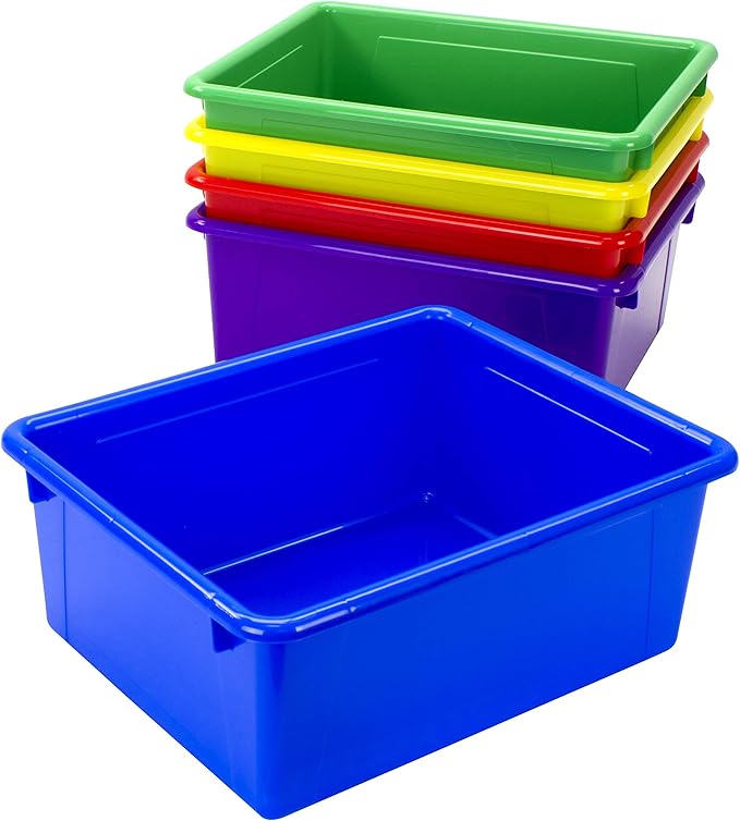Storex Letter Size Deep Storage Tray – Organizer Bin for Classroom, Office and Home, Assorted Colors, 5-Pack (62530U05C)