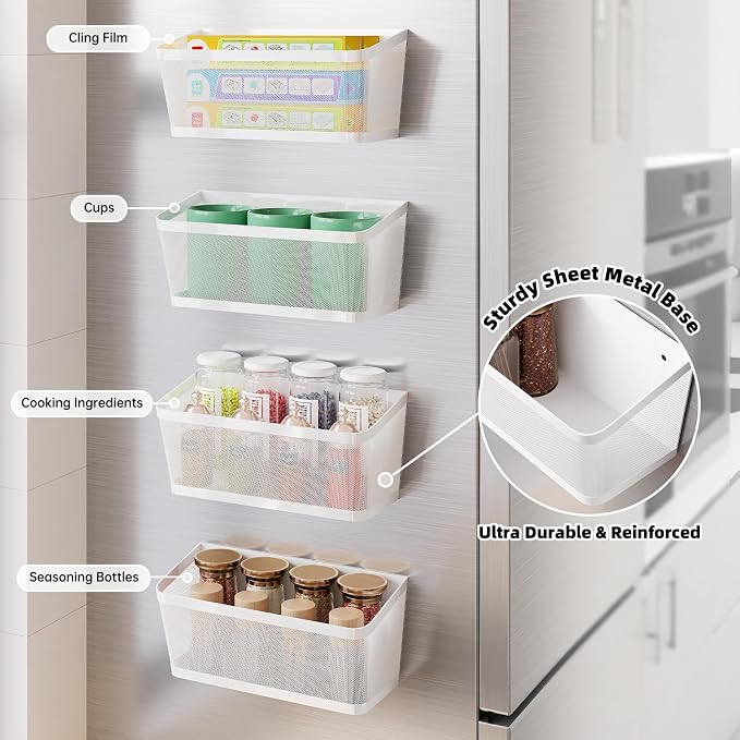 2Pcs Magnetic Spice Rack for Fridge Magnet Hanging Basket Holder for Seasonings Fruit Vegetables Coffee Beans Magnetic Organizer Shelf, Kitchen Refrigerator Organizers