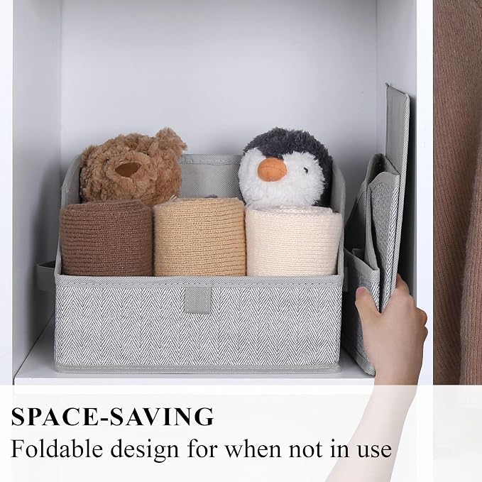 WUIKE 3 Pack Large Closet Storage Bins, Trapezoid Basket, Herringbone Gray | Fabric Storage Baskets with Handles, Purse Organizer for Closet, for Clothes, Sheets, Blankets and Shelves