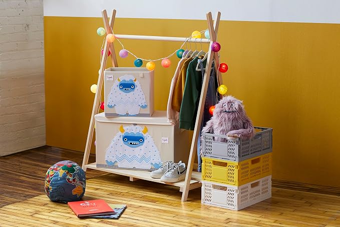 3 Sprouts Toy Storage Organizer: Toy Box Cube Organizer for Playroom, Nursery - Foldable Storage Bin - Yeti