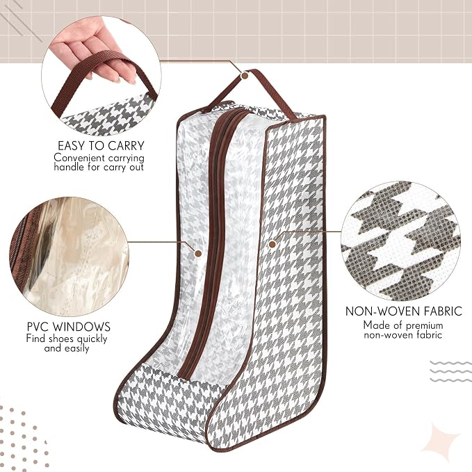 Boot Storage Bag Set for Tall Boots, 3 Pack (2 Tall + 1 Mid), with 6 Boot Shapers, Dustproof Clear Window Shoes Organizer for Closet Travel Cowboy