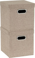 Household Essentials 802-1 Café Cube Bin Storage Set with Lids and Handles | 16 Pack, Brown Linen