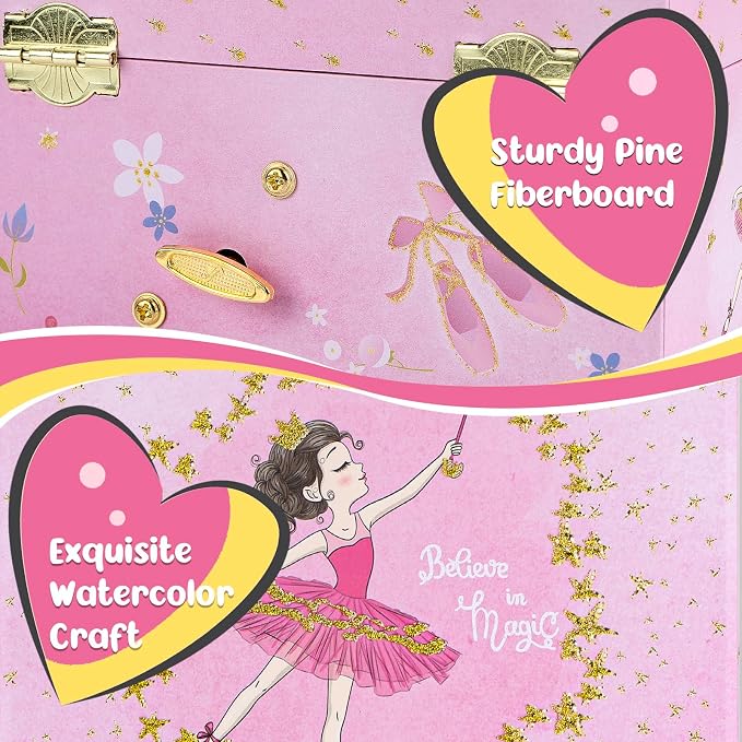 Personalized Initial A Musical Jewelry Box for Girls - Ballerina Music Box with Spinning Dancer, Includes Unicorn Necklace & Bracelet Set, Custom A Letter Keepsake for Kids Ages 3-10
