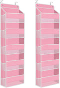 SpaceHacks 2 Pack Over The Door Organizer Hanging Storage Organizers with Clear Window 40lb Large Capacity Room Organizer for Pantry Laundry Bathroom Nursery Closet(Pink)