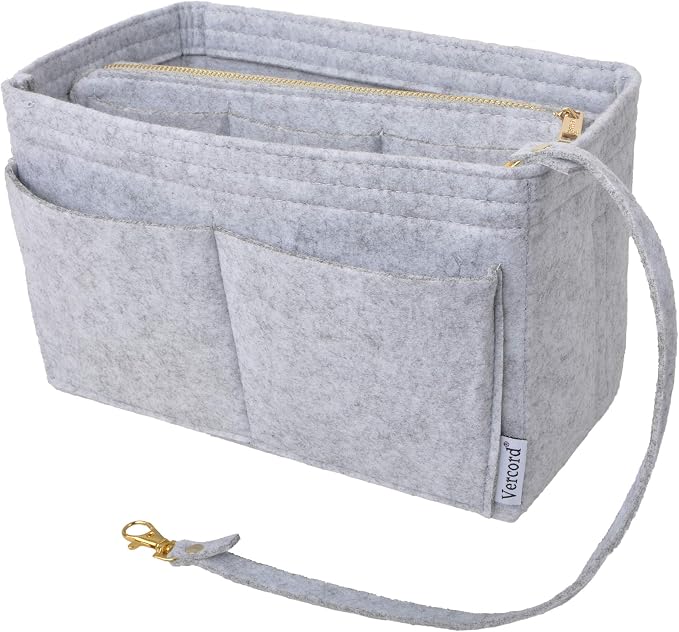 Vercord Felt Organizer Insert For Purse Handbag Tote Bag In Bag Inside Shaper Divider Neo Grey Large