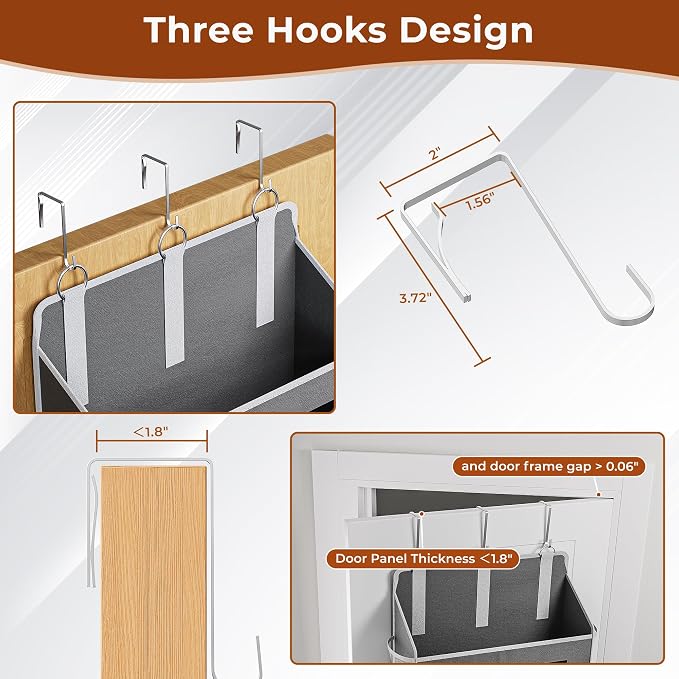5 Tier Over The Door Organizer - Large Capacity Behind Door Hanging Shelves with 10 Mesh Pockets and Clear Windows, Closet Organizers and Storage for Bathroom, Bedroom, Nursery, Grey