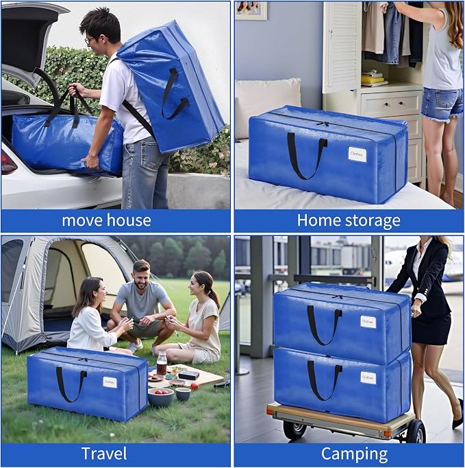 BAGAIL Heavy Duty Moving Bags with Strong Handle, Extra Large Moving Boxes, Storage Tote for Clothes, College Moving Supplies(Blue, Backpack, 4 Pack)
