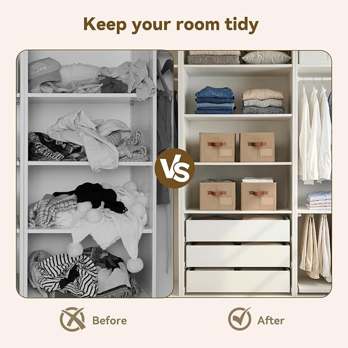 GRANNY SAYS Closet Storage Bins with Label, Closet Organizer Bins, Fabric Storage Basket with PU Handles, Clothing Storage Organizers, Brown, Medium, 3-Pack