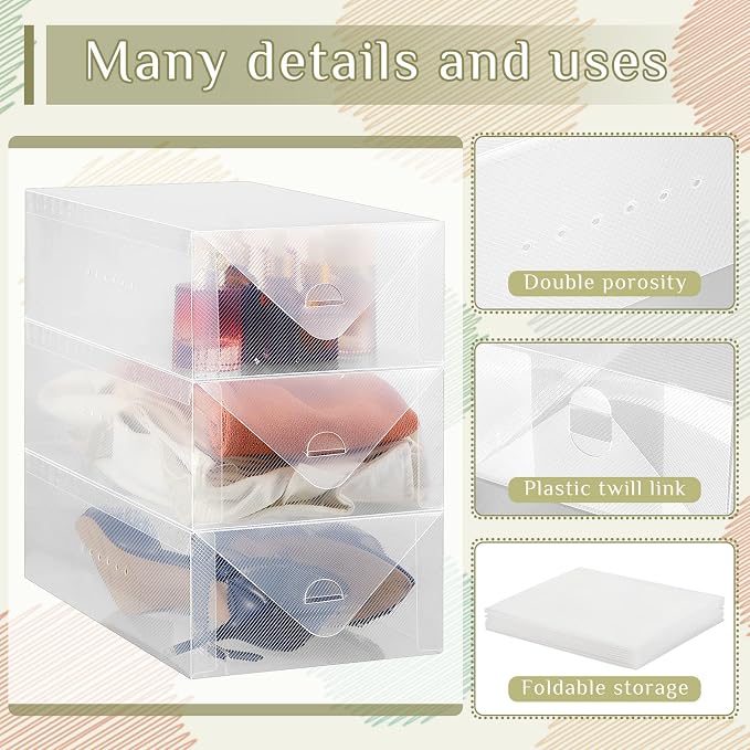 Sintuff 20 Pcs Clear Shoe Boxes Plastic Stackable Clear Shoe Storage Boxes for Women Men Ankle Boots High Heels Rooms Closet(11.8 x 7.5 x 3.7 Inches)