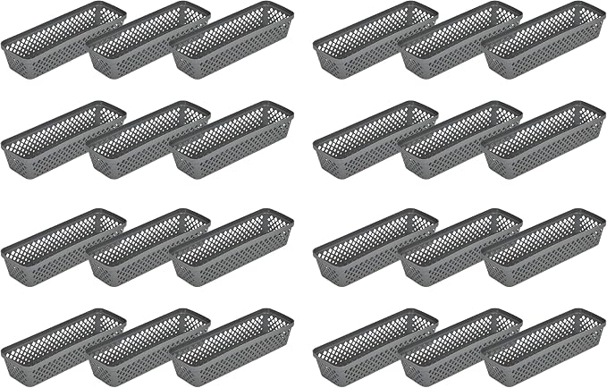 Glad Plastic Storage Basket Set - Multipurpose Drawer Trays, Kitchen Pantry Containers, and Bathroom Bins - Narrow Organizers, Grey, 6 Count (Pack of 4)