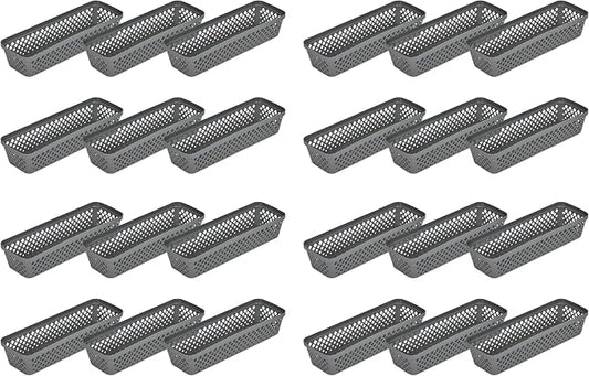 Glad Plastic Storage Basket Set - Multipurpose Drawer Trays, Kitchen Pantry Containers, and Bathroom Bins - Narrow Organizers, Grey, 6 Count (Pack of 4)
