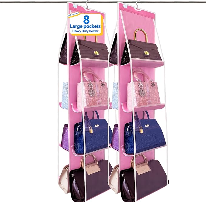 Purse Organizer for Closet 2 Pack, Over the Door Purse Storage with Heavy Duty Metal Hooks, Wall Mounted Handbag Storage Holds up to 16 Bags - Bag Rack for Closet, Door