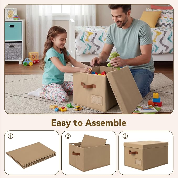 GRANNY SAYS Storage Bins with Lids, Storage Baskets for Linen Closet Shelves, Decorative Storage Boxes, Clothes Storage and Organization for Organizing, 3-Pack, Large, Brown