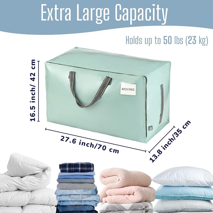 VENO 8 Pack Extra Large Heavy Duty Moving Bags with Wide Opening & Reinforced Handles, Reusable Storage Tote Bags with Strong Zippers for Clothes, College Dorm Essentials & Moving Supplies