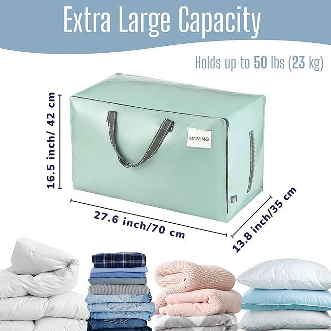 VENO 10 Pack Extra Large Heavy Duty Moving Bags with Wide Opening & Reinforced Handles, Reusable Storage Tote Bags with Strong Zippers for Clothes, College Dorm Essentials & Moving Supplies