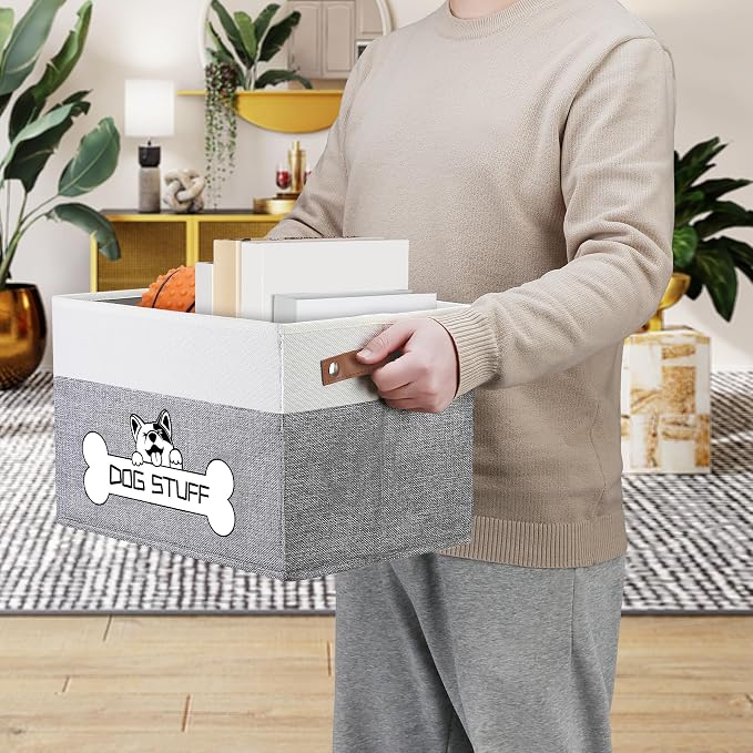 Collapsible Box, Dog Toy Basket, Storage Bin for Pet Accessories | Fabric Storage with Handle, Organizer for Living Room