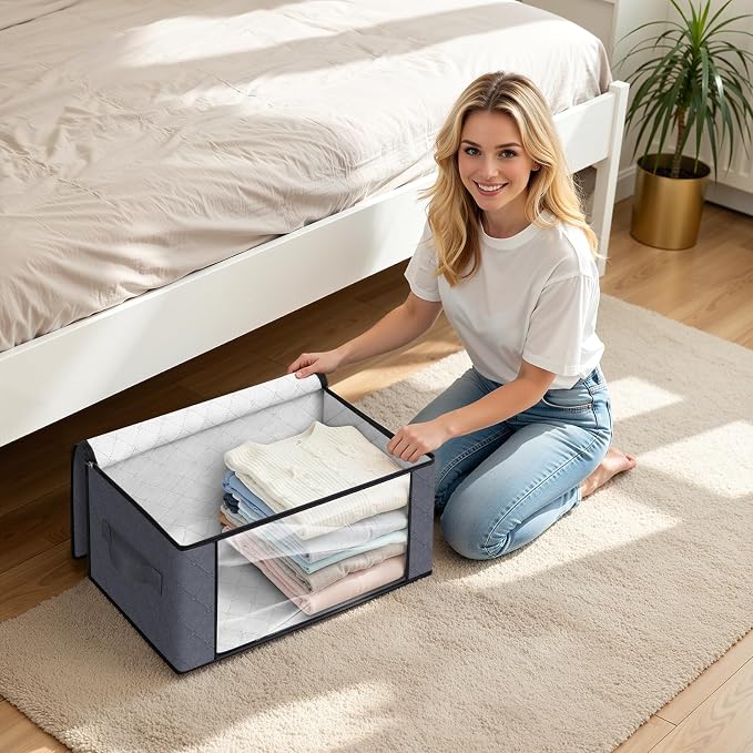 Fab totes 35L Closet Organizers and Storage, Foldable Under Bed Storage Containers, Storage bags for Organizing Bedroom, Closet, Clothing,Organization with Handle (10 Pack,Grey)