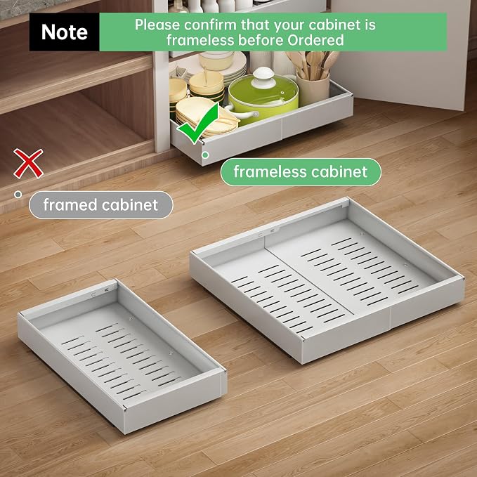 Pull out Cabinet Organizer, 1 pack, 16.5" Deep Heavy Slide out Drawers, Upgrade Three Triple-Slide Rail Systems, Expandable 12.8"-20.8" Roll out Shelf Storage for Kitchen Base Cabinet Organization