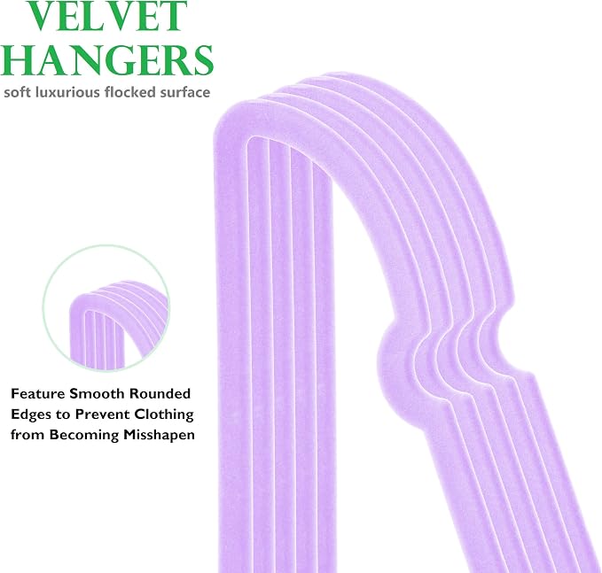 Velvet Hangers 20 Pack,16 Inch Non Slip Heart Hanger (Light Purple) | 360° Swivel Hooks, Cascade Design, Space Saving