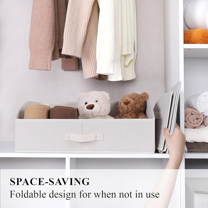WUIKE 6 Pack XL Trapezoid Closet Bins, White & Beige | Fabric Storage Baskets with Handles, Closet Bins for Clothes, Sheets, Blankets, Towels and Shelf Organization