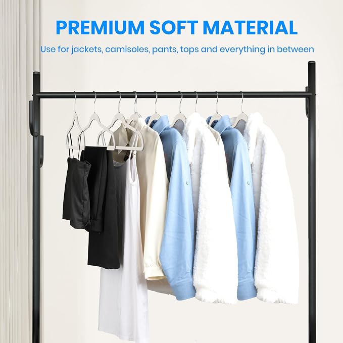 Simple Deluxe Velvet Hangers 50 Pack, Non-Slip Clothes Hangers with Shoulder Notches, 360° Swivel Hooks, Heavy Duty Coat Suit Hangers for Closet Space Saving, White