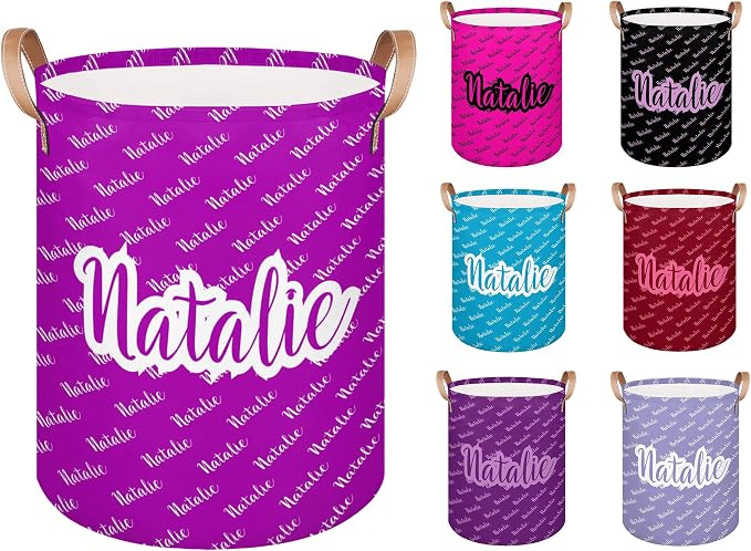 Personalized Laundry Basket, Custom Gift Laundry Hamper, Collapsible Nursery Waterproof Laundry Baskets, Dirty Clothes Toy Hamper with Handles Name Purple