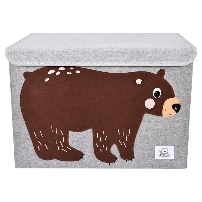 Foldable Large Kids Toy Chest with Flip-Top Lid, Collapsible Fabric Animal Toy Storage Organizer/Bin/Box/Basket/Trunk for Toddler, Children and Baby Nursery (Bear)