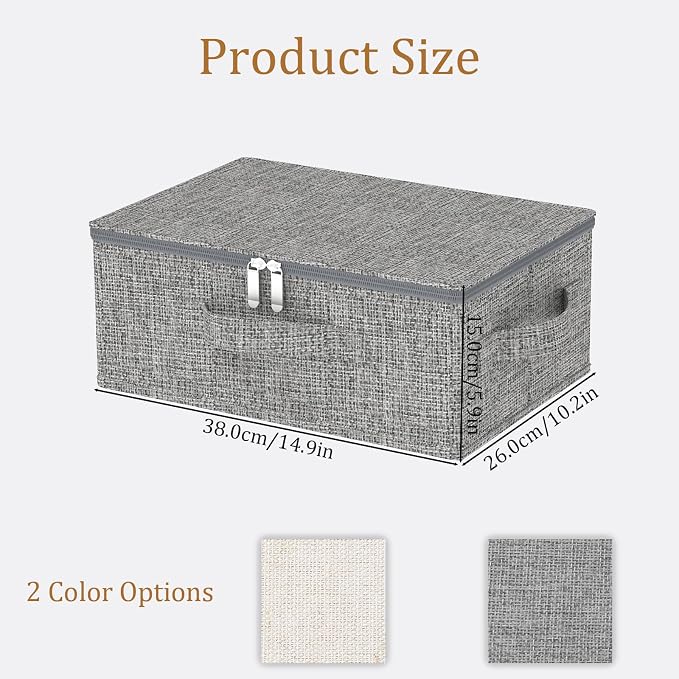 Underbed Storage Boxes with Zippers, Blanket Bags with Lid, Foldable Underbed Storage Bins, Home Basket Container for Organizing Clothes, Shoes, Pillows, 14.9x10.2x5.9Inches, Grey, 2 Pack