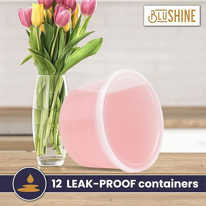 BluShine Deli Containers with Lids, Plastic Food Storage Containers | 64 oz, 12 sets Plastic Deli Food Storage Containers with Airtight Leak Proof Lids, Reusable, Microwave and Freezer Safe