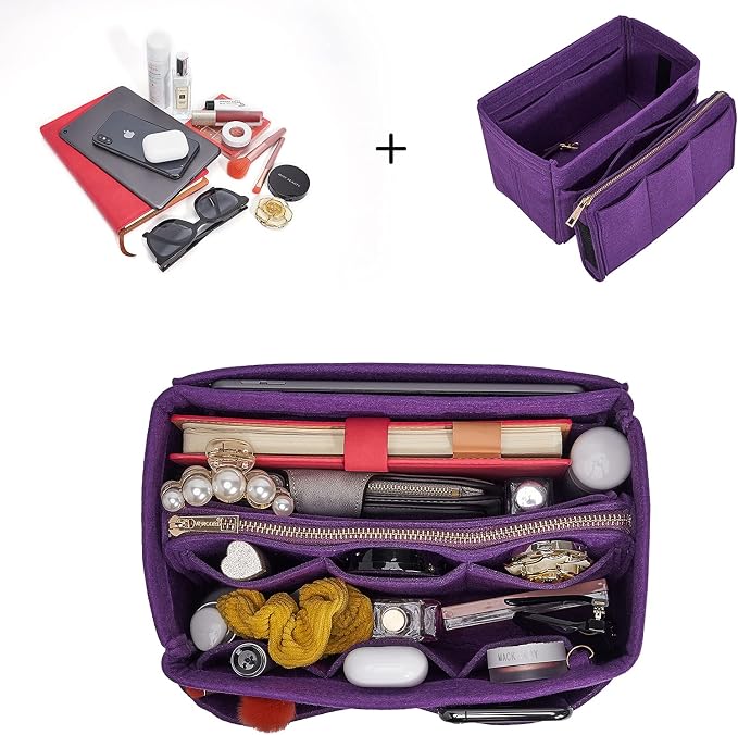 Vercord Felt Organizer Insert For Purse Handbag Tote Bag In Bag Inside Shaper Divider Neo Purple X-Large