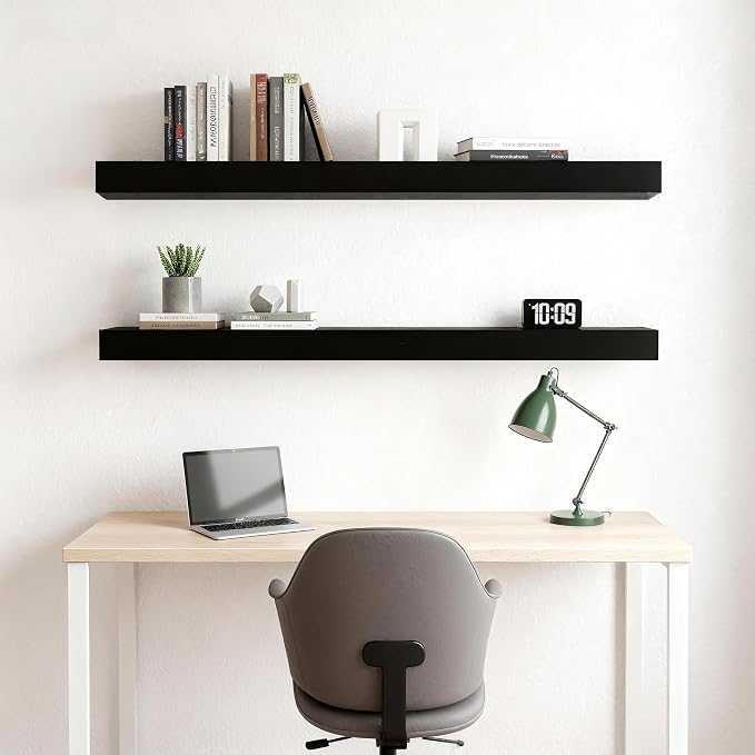 Floating Shelves for Wall(Set of 2)-36 Inch Black Wood Wall Shelf with Invisible Brackets for Bathroom,Bedroom,Drawingroom,Kitchen for Decor(Black,2pcs)