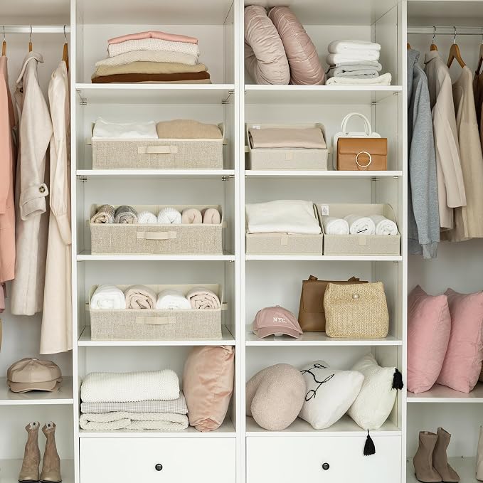 GRANNY SAYS Storage Baskets for Shelves, Closet Organizer Bin and Clothes Storage Bins, Trapezoid Storage Bins, Clothing Bins for Changing Table Wire Shelves, Honey Beige, 3-Pack
