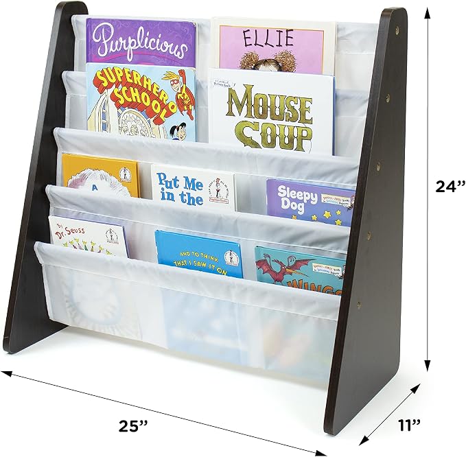 Humble Crew Kids Bookshelf, 4-Tier Front-Facing Book Display Organizer, Montessori Toddler Bookcase for Playroom, Bedroom & Reading Corner, Espresso Wood/White