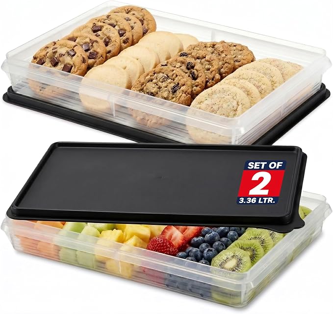 Deli Meat Containers with Lids – Set of 2 Deli Food Containers with Lids – Airtight Food Storage Containers for Cheese, Bacon, Fruits, Cookies – BPA-Free Stackable Deli Meat Container for Fridge