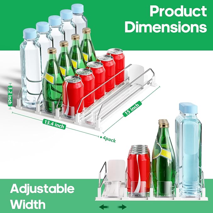Drink Organizer for Fridge, Automatic Drink Dispenser for Fridge, 12-20oz Soda Can Dispenser for Refrigerator, Soda Can Organizer for Pantry Holds up to 20 Cans, 4 Row
