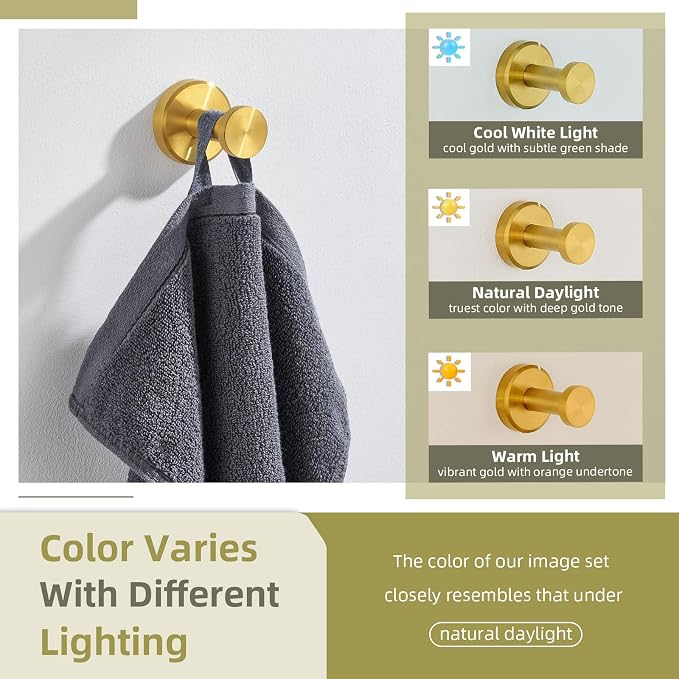 Angle Simple Robe and Towel Hook, SUS304 Stainless Steel Bathroom Robe Hook, Small Towel Hanger for Wall or Cabinet, Brushed Dark Gold