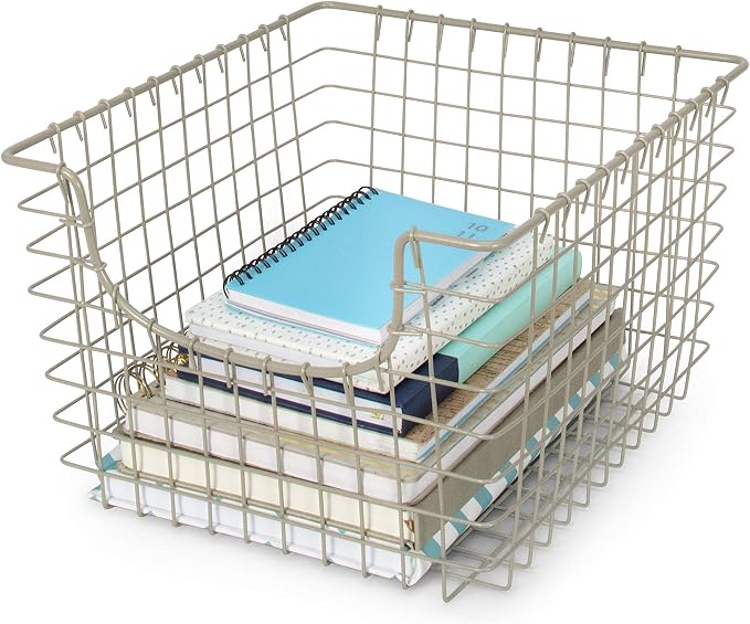 Spectrum Wire Scoop Basket Storage Bin Satin Nickel Nesting Metal Baskets Pack of 2 for Kitchen Pantry Closet Bathroom Garage Organization, Heavy Duty Wire Basket Organizer for Storage Decor