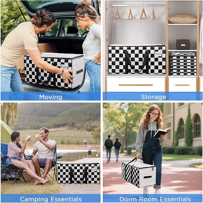 BETU 8 Pack Moving Bags Moving Storage College Dorm Camping Packing Travel PE Heavy Duty, Sturdy Handle, Zipper Large Storage Tote Bag Moving Boxes Box Alternative - White Plaid 29L x 15W x 15H