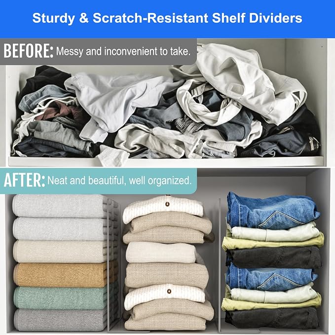 OKPOW Shelf Dividers Closet Organizer - 12" Tall X 11.8" Deep Acrylic Clear Sturdy Separate for Clothes Purse - Adjustable Space Saver Easy Install for Home Organization Enthusiasts 8 Pack