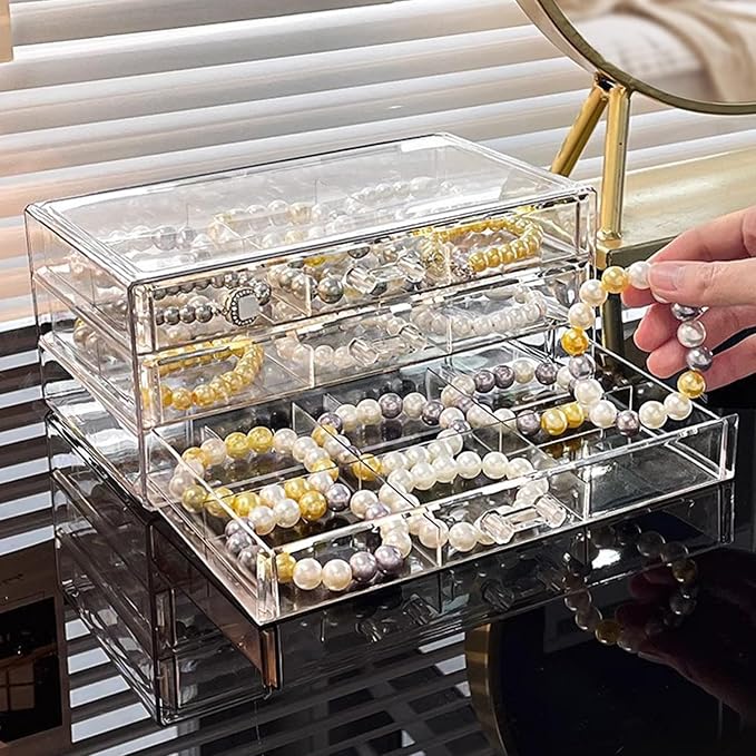 SPAKOWN Earring Organizer, Acrylic Earring Box Large 18 Compartments Jewelry Holder Organizer with 3 Drawers Stackable Earring Bracelet Storage Case Jewelry Boxes for Women (Clear)